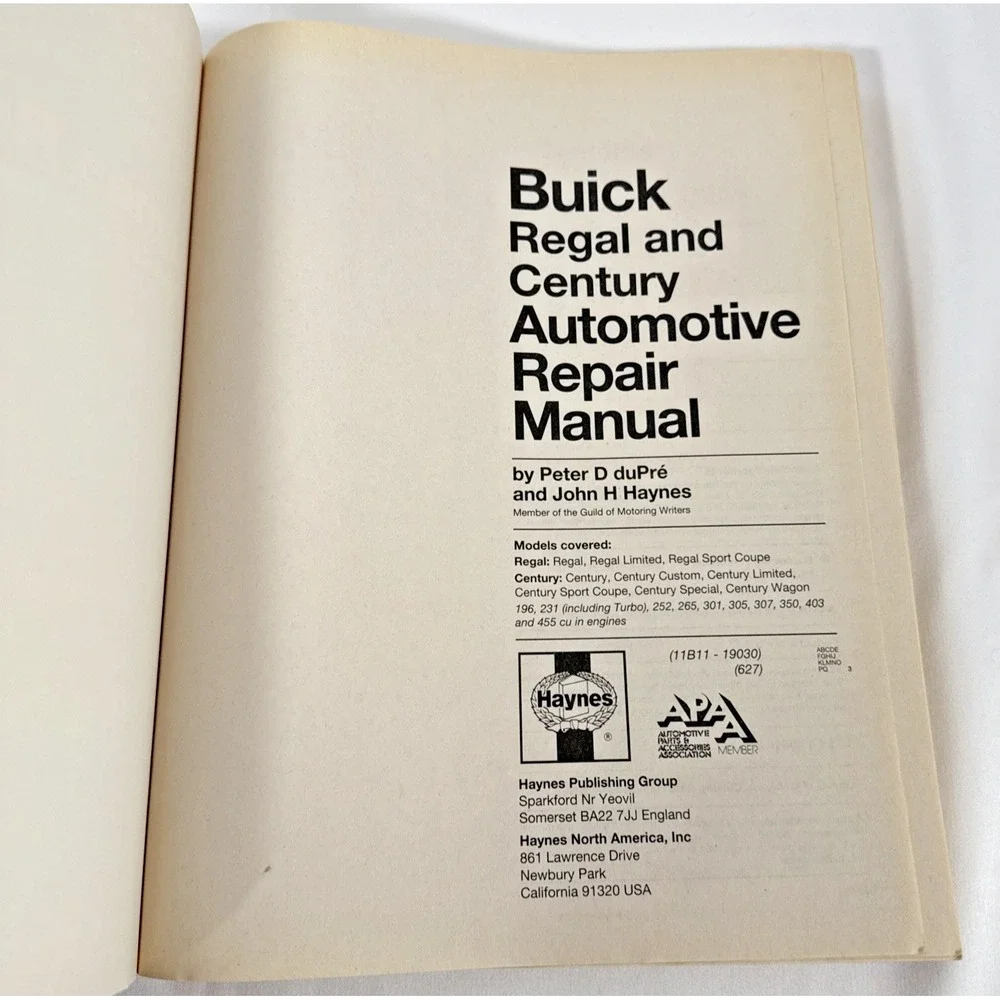 Haynes Buick Midsize Regal Century Wagons 1974-1987 Repair Manual 19030